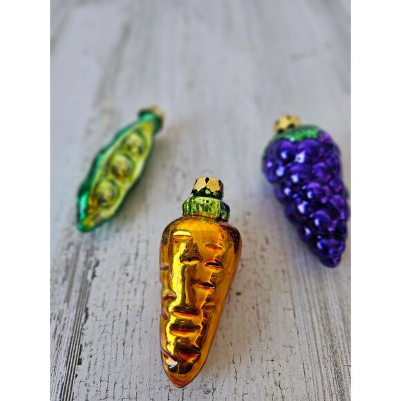 Glass carrot grape peapod ornament vegetable fruit food set Xmas tree - Picture 1 of 10